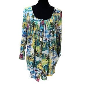 Avenue Size 14/16 Lightweight Button Down Venice Italy European City Flowy Top